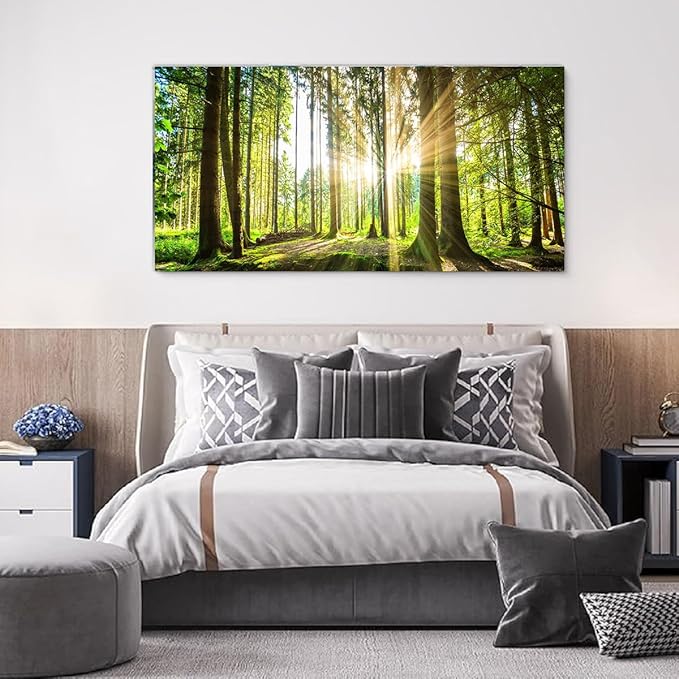 Yxbhhym-Large Living Room Wall Art Landscape Picture Painting Spring Forest Canvas Wall Art Natural Sun Tree Prints Art Green Room Decor Sunset Poster Office Artwork Home Bedroom Wall Décor