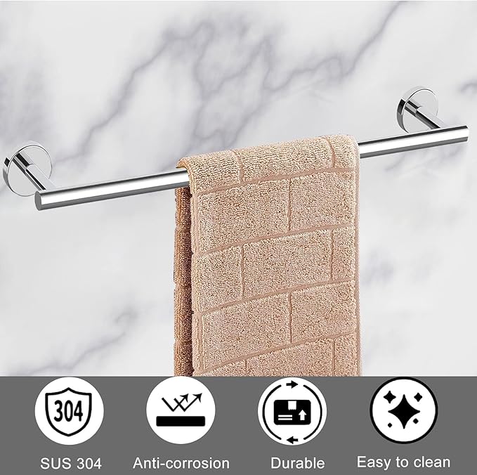 Cilee 10 Piece Chrome Bathroom Hardware Set,2 Pack 5 Piece Bathroom Accessories Set Include 24 inch,16 inch Toilet Paper Holder, Towel bar,Towel Ring,Towel Hook,Stainless Steel Wall Mounted