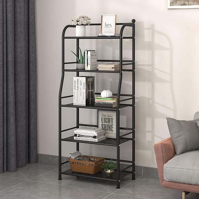 5 Tier Metal Shelf Storage Shelves Living Room Bookshelf Bathroom Corner Storage Rack for Kitchen,Indoor Plant Stand (Matte Black, 5 Tier)