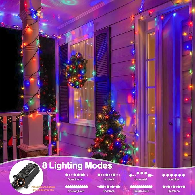 Upgraded 264FT 800 LED Christmas Lights Outdoor Indoor, Xmas Green Wire Plug In String Lights with Memory & Timer & 8 Modes, Waterproof Fairy Light for Tree Party Garden Christmas Decor (Multicolor)