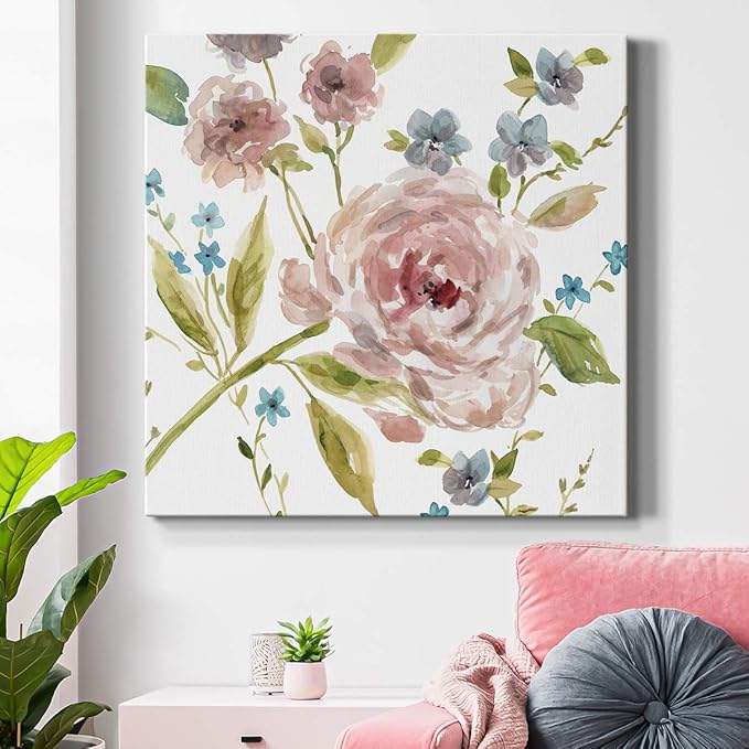 Wexford Home Square Premium Gallery Wrapped Canvas Flower Multicolor Wall Art Abstract Floral Romance Modern Pictures Print for Home Office, Ready to Hang, summer whisper II, 24x24