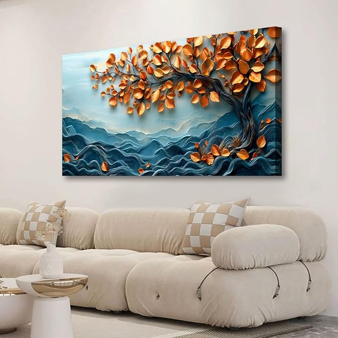 Tree of Life Pictures Canvas Wall Art for Living room Office Bedroom Wall Decor, Withered Leaves Wall Art Print Paintings Modern Autumn Yellow Scenery Artwork Waterproof Ready to Hang-20x40inch