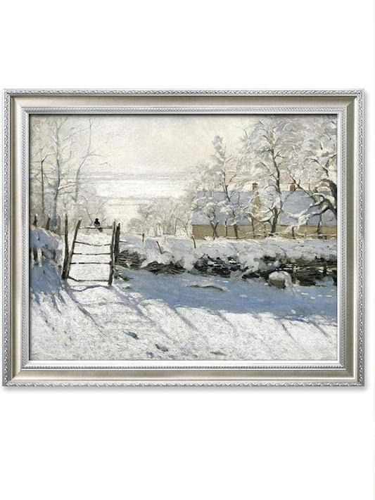 DECORARTS - Claude Monet The Magpie Giclee Print with Silver Solid Wood Frame, Impressionist Large Framed Wall Art, Ready to Hang, Framed Size 34.75x28.75, Made in USA