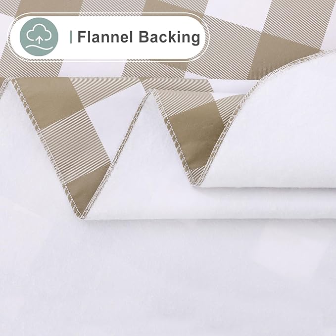 misaya Square Waterproof Vinyl Table Cloth, Buffalo Flannel Backed Tablecloth, Wipeable Plastic Table Cover for Fall, Thanksgiving (54" x 54", Khaki and White)
