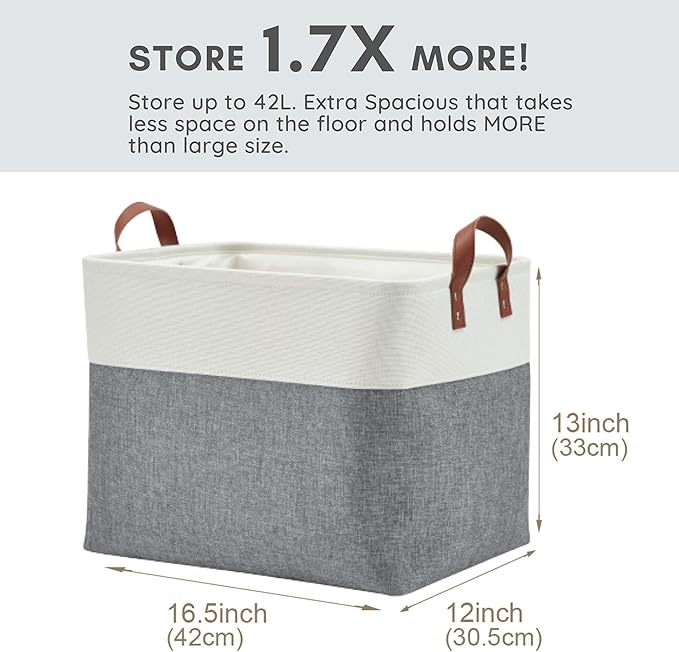 DECOMOMO Fabric Storage Basket Large Closet Storage Bins for Toys Nursery & Laundry Storage (Slate Grey & White, XXL - 3 Pack)
