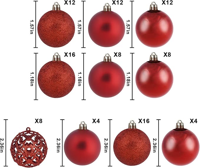 Christmas Balls Tree Ornaments, Shatterproof Christmas Decorations Set with Reusable Hand-held Gift Package for Holiday Xmas Tree Decor (100, Red)