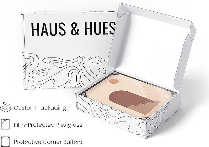 HAUS AND HUES Boho Art Prints Minimalist Decor - Boho Wall Art Mid Century Modern Decor Wall Art Boho Wall Decor Boho Modern Wall Prints Sun and Two Staircases with Door (24x36 Framed Black)