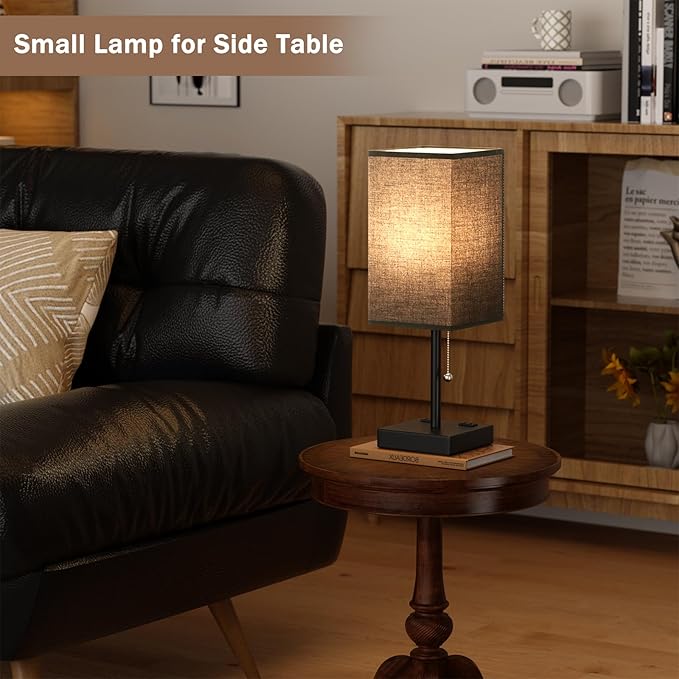 Balck Table Lamps for Bedroom Set of 2 Nightstand - 17.4In Tall, 3 Color Bedside Lamps with AC Outlets and USB A & C for Charging, Square Night Stand light, End Table Lamp for Living Room/Dorm/Office