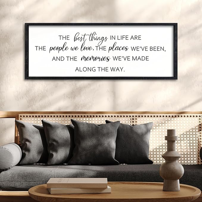 Surfapans The Best Things in Life Sign Wall Decor 32"X12" Adventure Memories Inspirational Quotes for family Bedroom Large Wood Framed Hanging Art (Black)