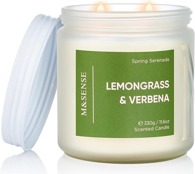 M&SENSE Lemongrass Verbena Scented Candle - 11.6oz 70 Hours Burn Time Natural Soy Wax Non-Toxic Candle, 2-Wick Aromatherapy Home Decor Fragrance Gifts for Relaxation & Stress Relief