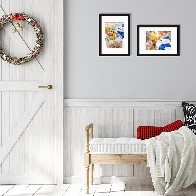 Egofine A4 Picture Frames Set of 4, Made of Solid Wood Covered by Plexiglass 4x6 and 6x8 with Mat or A4 whitout Mat, for Table Top Display and Wall Mounting Photo Frame Black