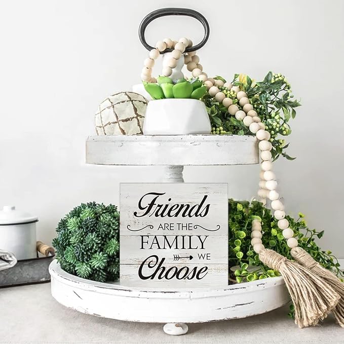 Kinship Wooden Box Sign Desk Decor Rustic Wood Block Plaque Box Sign for Home Living Room Shelf Table Decoration (5 X 5 Inch) (Friends)