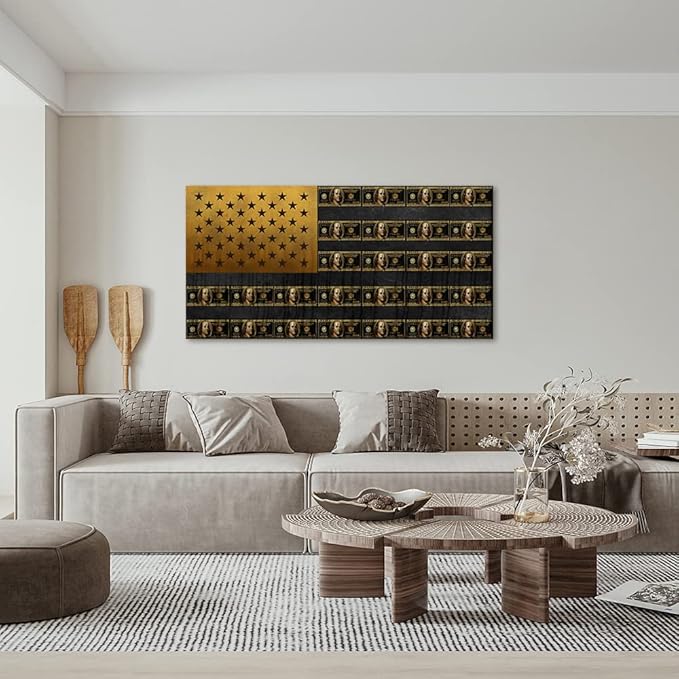 Large Artwork for Wall Abstract American Flag Made Up of Dollars Office Artwork Motivational Office Wall Art Work HD Print Creative Art Print for Bathroom Coffee Shop Gift Choice Framed Art-48 Wx24 H