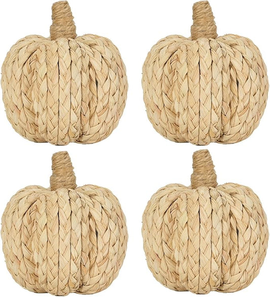 naturevibe 4.3 Inches Braided Cornhusk Pumpkin Decor Set of 4 as Centerpieces for Tables,Natural Corn Stalks Woven Pumpkins for Fall Home Decor,Thanksgiving Decorations or Autumn Harvest Gifts