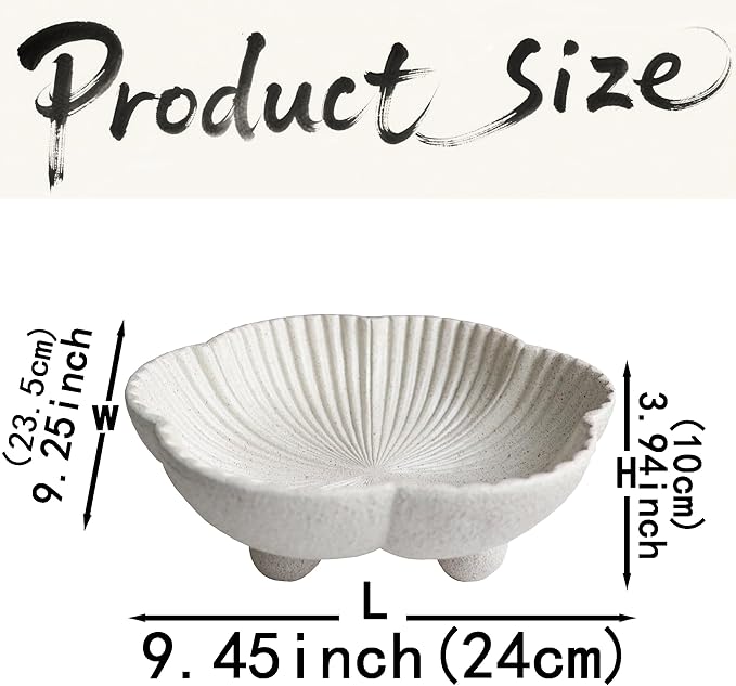 Large Decorative Bowl decor, Scalloped Pedestal Bowls for Modern Home Decor,Ruffle Decor,Stylish Key Bowl for Entry Table,Decorative Fruit Bowl for Kitchen Counter, Light Gray