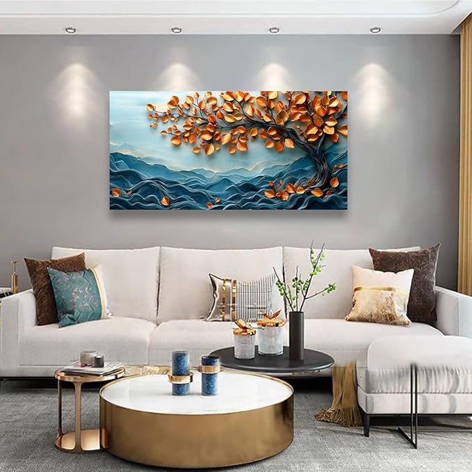 Tree of Life Pictures Canvas Wall Art for Living room Office Bedroom Wall Decor, Withered Leaves Wall Art Print Paintings Modern Autumn Yellow Scenery Artwork Waterproof Ready to Hang-20x40inch