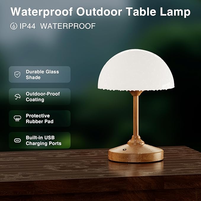 Mushroom Lamp Table Lamp Waterproof,Desk Cordless Battery Operated Table Lamps for Bedroom,Outdoor Cordless Rechargeable Touch Bedside Lamps for Night Stands,5000mAh LED Light for Living Room