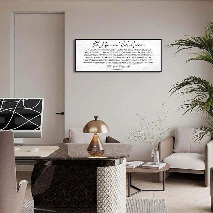Inspirational Canvas Wall Art: The Man in The Arena Wall Art Prints Framed Motivational Posters 40''×15'',Positive Quotes Office Pictures Wall Decor, Inspirational Gifts for Men Bedroom Decor