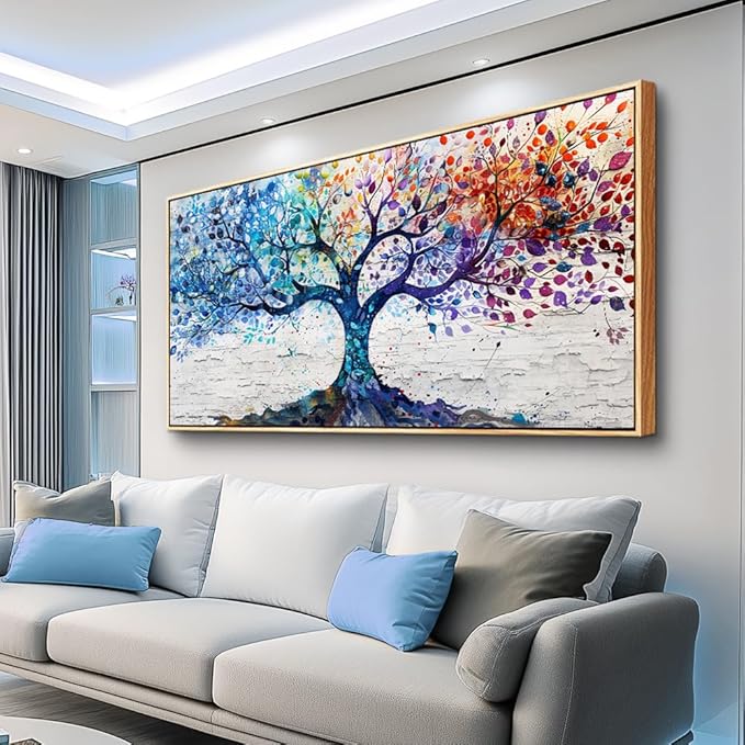 ERQINHUA Large Canvas Wall Decor Art For Bedroom Wall Art For Living Room Wood Framed Modern Restaurant Office Colorful Wall Painting Tree Abstract Pictures Canvas Prints Home Decorations 30x60 In