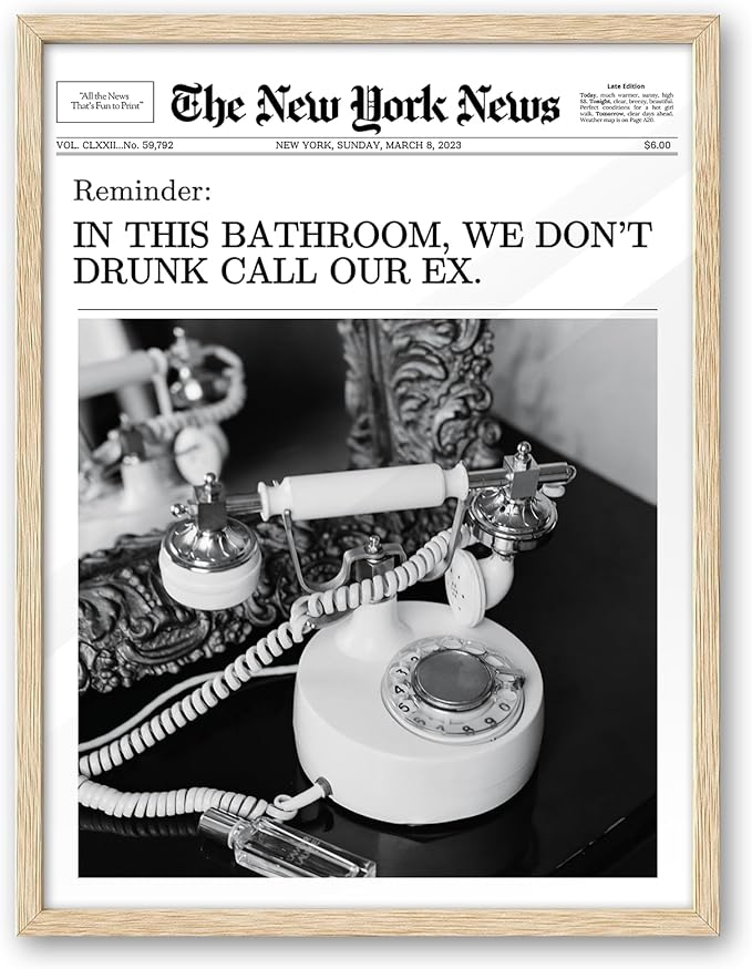 iHery Natural OAK Wood Trendy Retro Newspaper Headline Framed Wall Art, 12x16 in Hot Girls Poster Vintage Canvas Print, Beige Frame Logs Preppy Funny Girly Bathroom Décor Living Room Set of 1