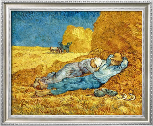 DECORARTS - Noon: Rest from Work by Vincent van Gogh, Museum-Quality Giclee Canvas Print with Silver Solid Wood Frame, 34.75 x 28.75 in, Ready to Hang, Made in USA
