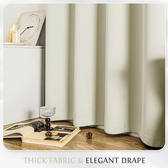 Beauoop Cream 100% Blackout Curtains 63 Inch Long 2 Panels for Bedroom Living Room Solid Room Darkening Thermal Insulated Soundproof Energy Saving Grommet Top Window Treatment Drapes,52x63 2 Set