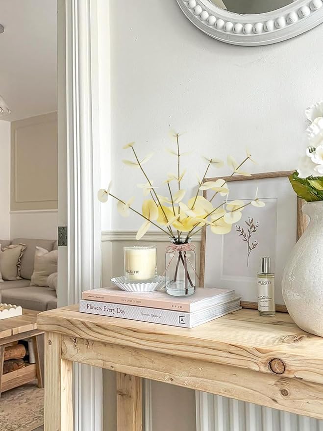 Artificial Eucalyptus Stems in Glass Vase with Faux Water, 14" Fake Plants for Home Decor, Coffee Table Centerpieces, Office, Bathroom & Farmhouse Weddings - Faux Plants Decorations