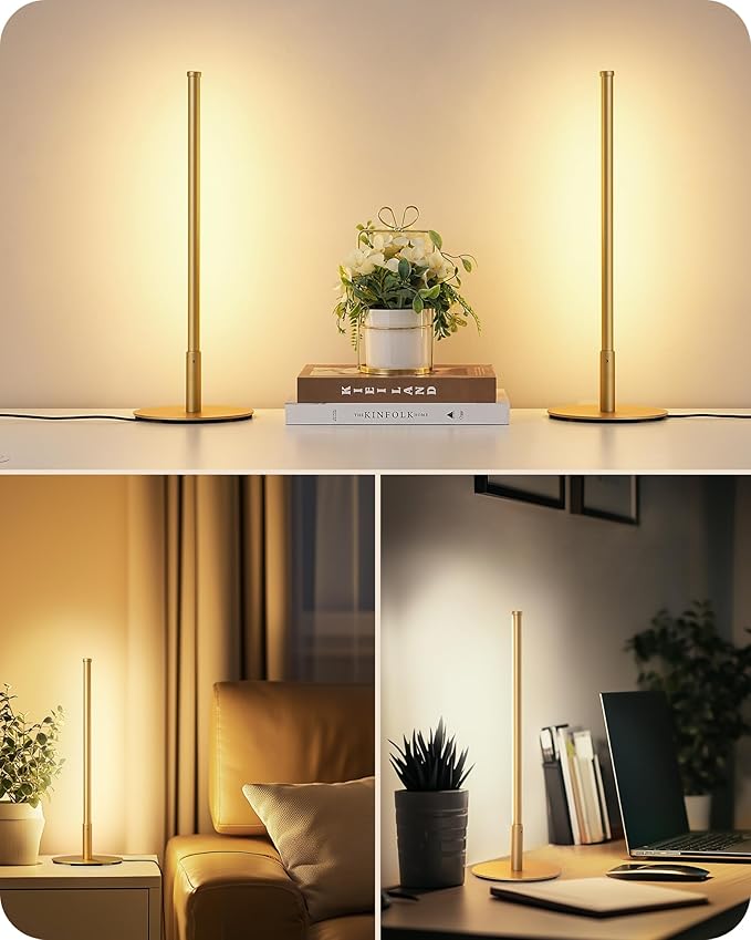 EDISHINE Upgraded LED Table Lamp Set of 2, Stepless Dimmable Bedside Lamps with Metal Finish & 3 Color Temperature, 6W Modern Desk Lamps, Gold Nightstand Lamp for Bedroom, Living Room, Corner, Gift