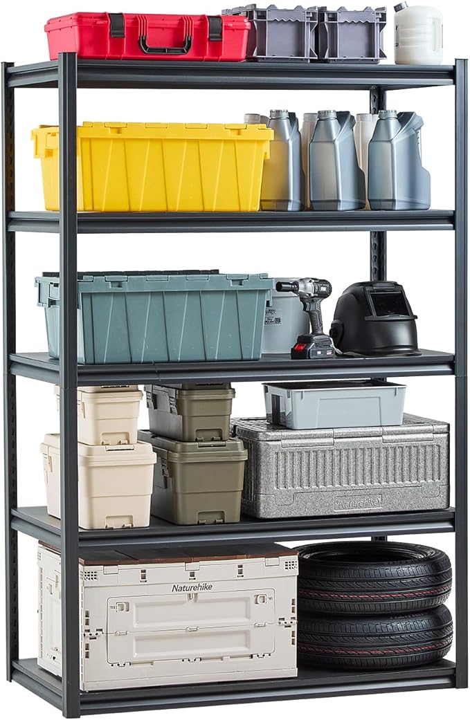 VEVOR Storage Shelves, 3000 lbs, 5 Tier Garage Storage Shelving, 24" D x 48" W x 72" H Adjustable Metal Shelves for Garage Shelves Utility Rack Shelf, Ideal for Kitchen, Warehouse, Basement, Black