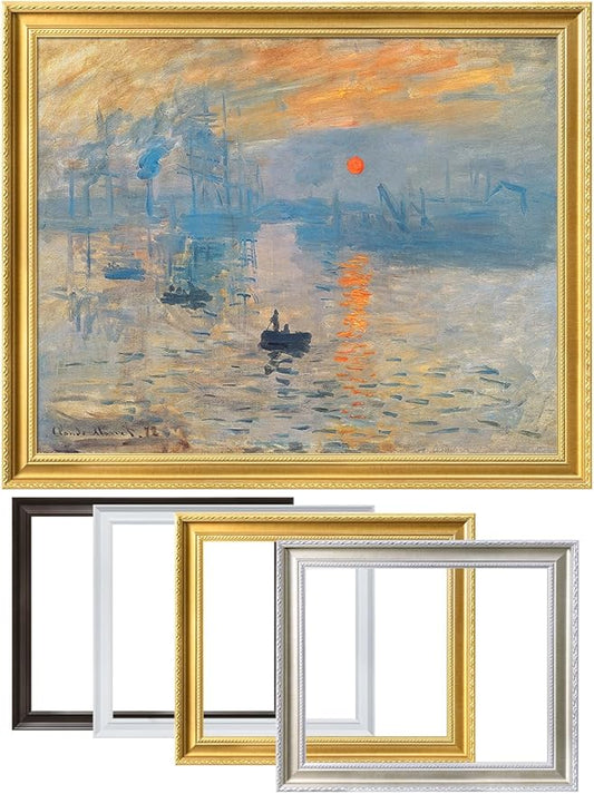 DECORARTS - Claude Monet Impression Sunrise, Large Framed Wall Art, Canvas Size 28x35, Outer Dimensions Larger With Customizable Solid Wood Frames, Giclee Canvas Print, Made in USA
