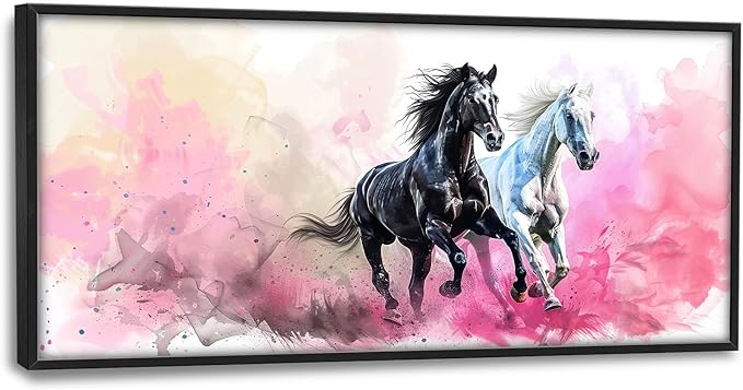Flintis Large Horse Wall Art Black and White Horses Pictures Wall Decor Abstract Animal Canvas Painting Print Artworks Decorations Framed for Living Room Bathroom Master Bedroom Office 60L x 30W