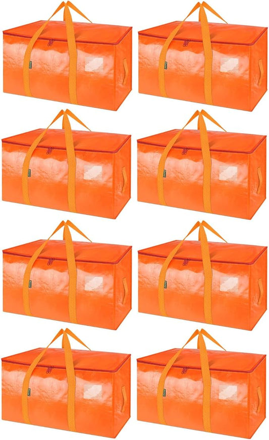 BALEINE 8-Pack Oversized Moving Bags with Reinforced Handles, Heavy-Duty Storage Tote for Clothes, Moving Supplies (Orange, 8-Pack)