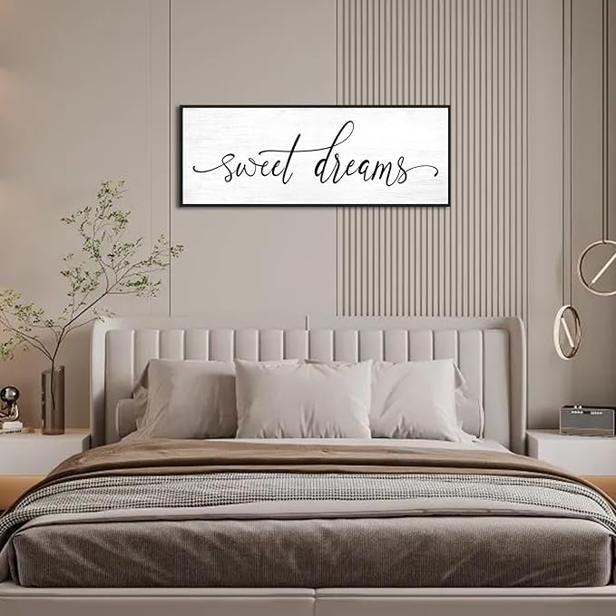 Sweet Dreams Wall Decor Above Bed: 40''×15'' Farmhouse Bedroom Canvas Wall Art Large Framed Sweet Dreams Sign,Modern Guest Room Master Bedroom Picture Black Wall Decorative Hanging Plaque