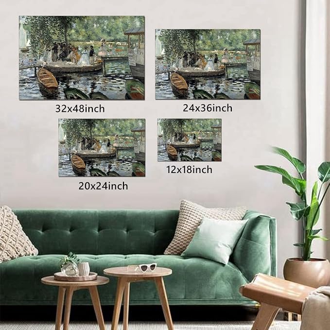 QBQT La Grenouillere By Pierre Auguste Renoir Famous Artwork Landscape Picture for Impressionism Modern Bathroom Nursery Poster Canvas Print Home Office Decor Frame 12x18inch