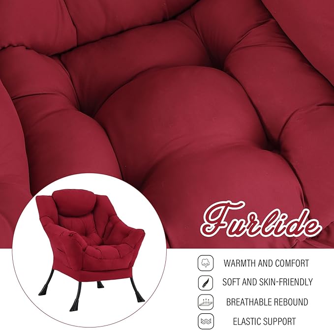 Lazy Chair for Living Room, Modern Accent Chairs with Armrests, Comfy Lounge Chair with Side Pocket, Cozy Lazy Sofa for Reading, Balcony, Bedroom, Dorm, Small Spaces (Burgundy)