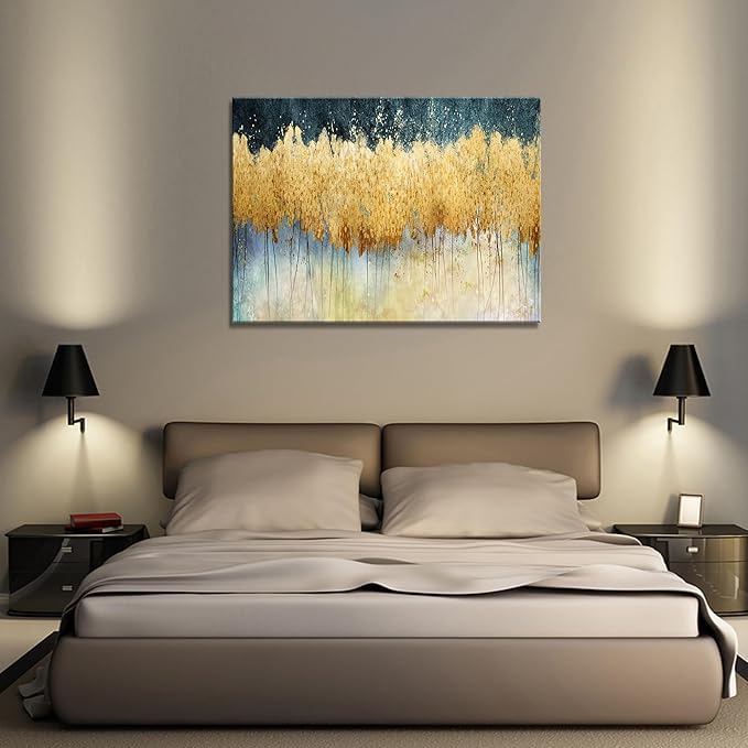 XXMWallArt FC2681 Canvas Wall Art Abstract Golden Forest Painting Modern Decor Abstract Canvas Prints for Living Room Bedroom Kitchen Home and Office Wall Decor