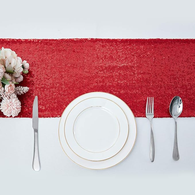 15 Packs 12 x 108 inches Burgundry Sequin Table Runner, Glitter Burgundry Table Runner for Wedding Birthday Bachelorette Holiday Party Supplies Decorations Bridal Shower Baby Shower