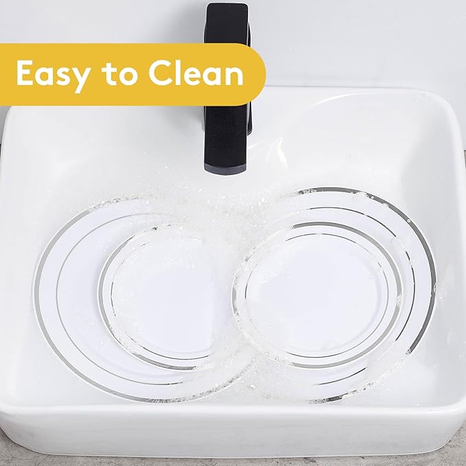 Goodluck 120PCS Silver Plastic Plates, Heavy Duty Disposable Silver Plates with 60 10.25 inch Dinner Plates and 60 7.5 inch Dessert Plates, Disposable Plates for Party, Holiday, Wedding