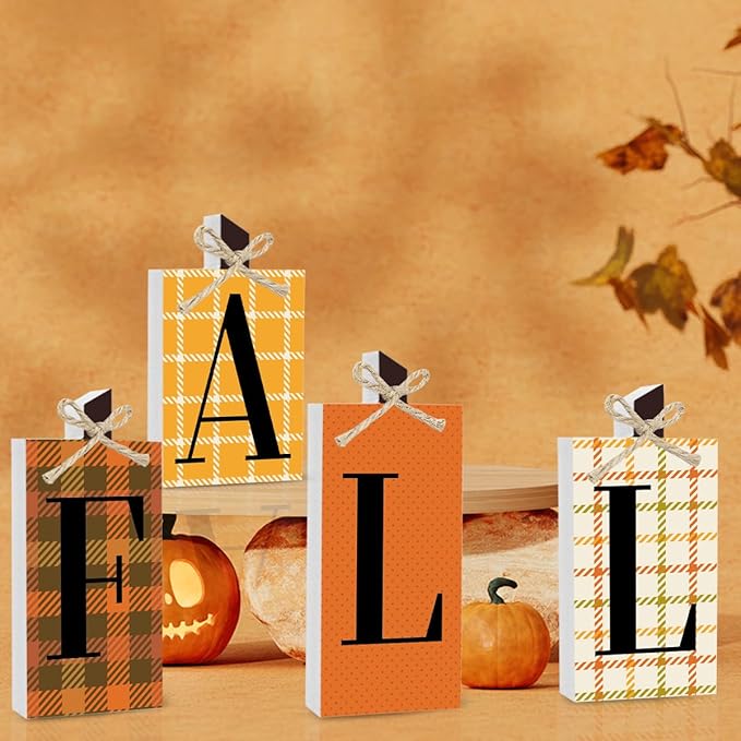 Fall Decorations for Home Thanksgiving Decorations Indoor Autumn Decor Sign Fall Gifts for Women Men Plaid Fall Centerpieces for Dining Table Farmhouse Harvest Kitchen Bathroom Bedroom Office