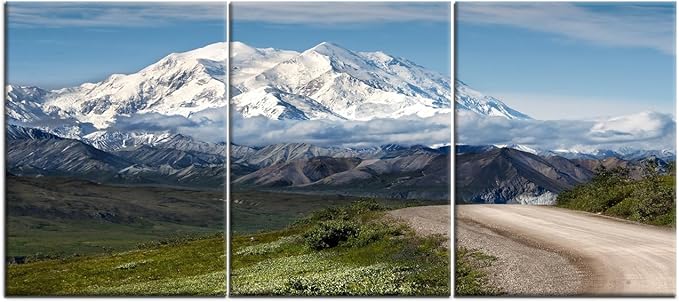 Landscape Canvas Wall Art Mountain Winter Snowscape Blue Sky Posters Print Modern HD Nature Picture Painting Artwork for Home Bedroom Bathroom Office Wall Decoration Ready to Hang [36''Wx 16''H]