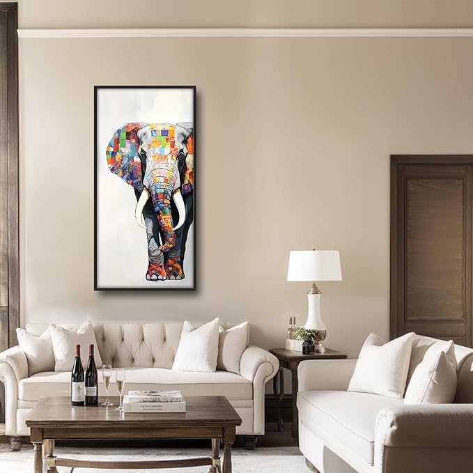 Lovira Graffiti Colorful Elephant Large Wall Art Animal Canvas Wall Decor Pictures Prints Painting Framed Modern Vertical Artwork for Living Room Bedroom Bathroom Men 30"x60"
