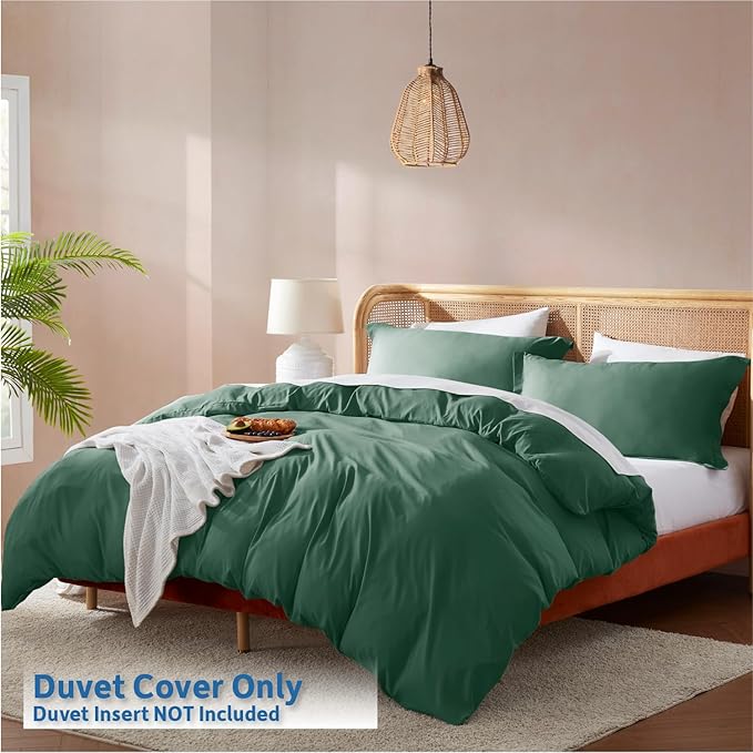 Nestl Dark Green California King Duvet Cover Sets - Soft Double Brushed Cal King Duvet Cover, 3 Piece, with Button Closure, 1 Duvet Cover 104x98 inches and 2 Pillow Shams