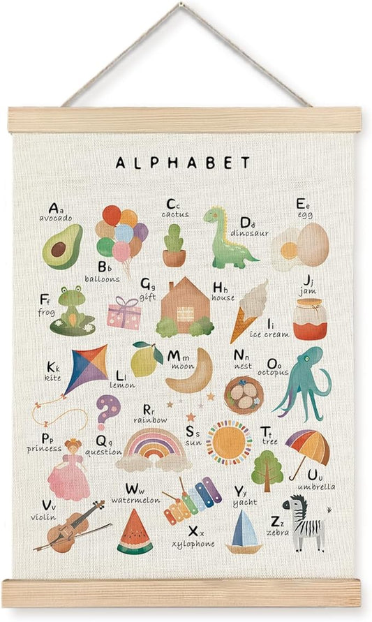 Supwhd Alphabet ABC Wall Decor, ABC Alphabet Posters for Toddler Kids Nursery Classroom Playroom, Wall Art Framed 12x16