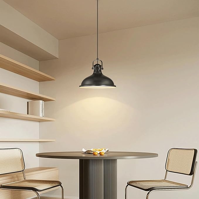 Doraimi Lighting LED 1 Light Pendant Light Industrial Vintage Fixtures Metal Chandelier Lights with Painting Black Finish,Ceiling Lamp for Kitchen Home Island Dining Room Bedroom Farmhouse
