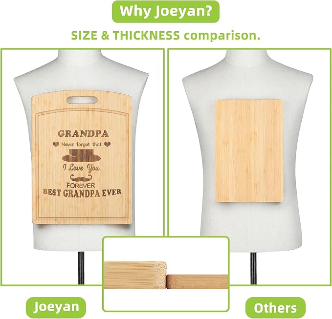 Joeyan Grandpa Birthday Gift from Grandchildren Grandson Granddaughter, Personalized Engraved Cutting Board Kitchen Present for Grandfather Christmas, Large Size, Heavy Duty, 16x12 inch