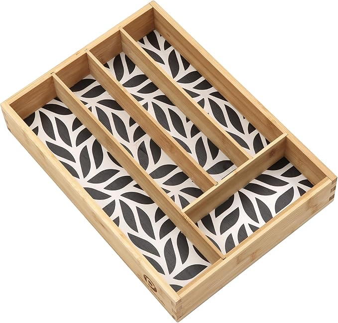 Kitchen Drawer Organizer - Silverware & Utensil Organizer, 5-Slot, Geometric Print