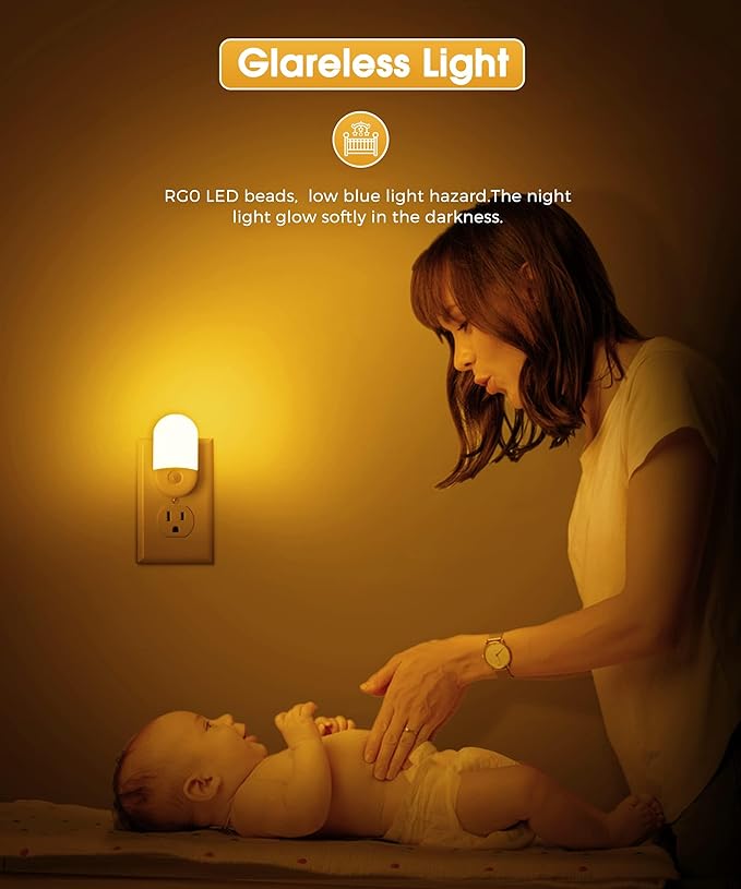Amber Night Light, LOHAS Night Lights Plug into Wall[4 Pack], 0.6W 2000K LED Nightlight, Dusk to Dawn Sensor, 30/60LM Adjustable Brightness, Automatic Low Blue Night Light for Kid, Bathroom, Hallway