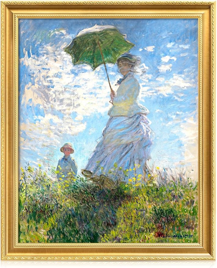 DECORARTS - Claude Monet Woman With A Parasol Giclee Print with Gold Solid Wood Frame, Impressionist Large Framed Wall Art, Ready to Hang, Framed Size 28.75x34.75, Made in USA