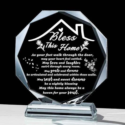 House Warming Gifts New Home Crystal Decor Plaque Housewarming Gift Keepsakes for New Homes for Couple Women Men Friends Bless this Houses Warming Gifts New Apartment