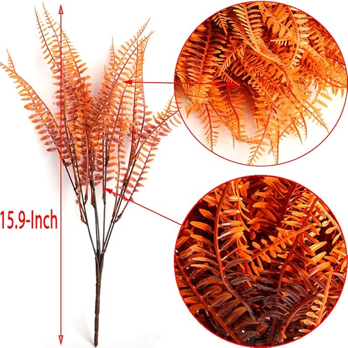 24pcs Outdoor Artificial Plants Fake Boston Fern Plant Artificial Ferns for Outdoor UV Resistant Plastic Plants (24, Red)